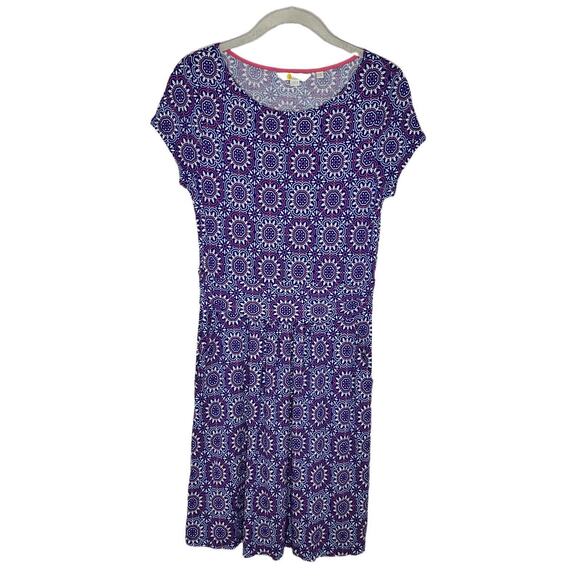 Boden Dresses & Skirts - Boden Women’s White Purple Medallion Print Cap Sleeve Jersey Dress Size 4